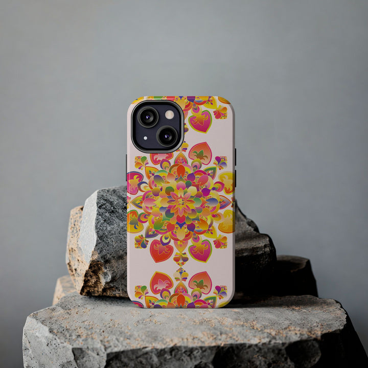 Colorful hand drawn mandala art phone case with intricate floral patterns