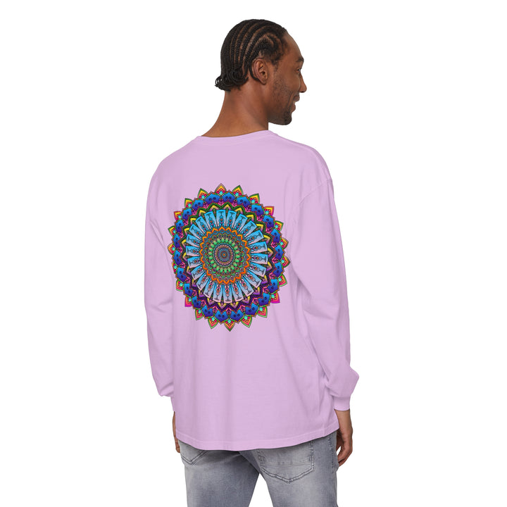 Colorful and intricate mandala design long sleeve t-shirt, suitable for both men and women