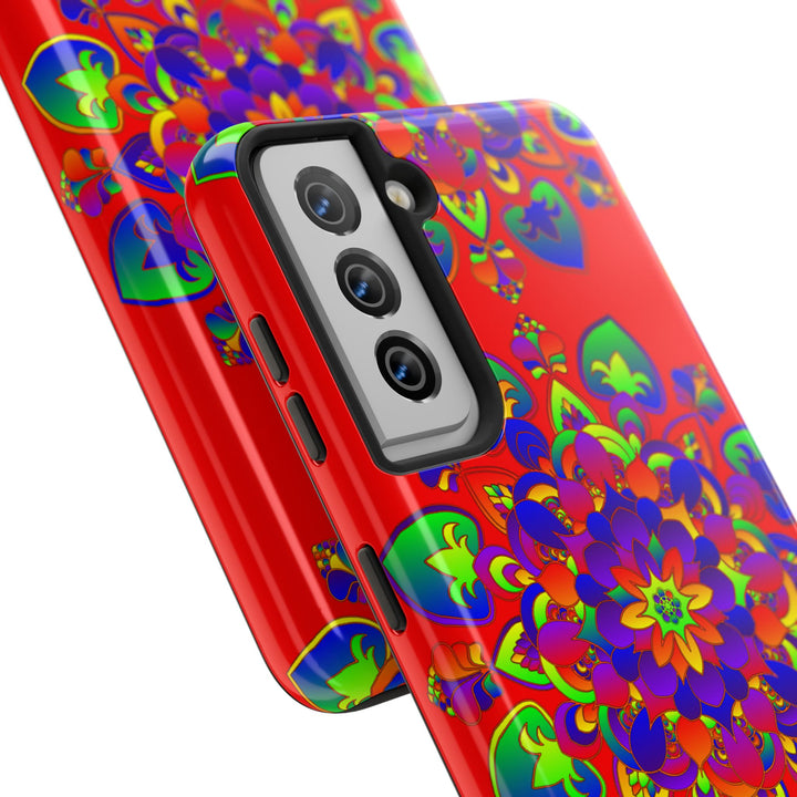 Beautiful hand drawn red mandala art phone case with intricate designs