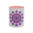 Beautiful purple and pink floral mandala design ceramic mug for tea or coffee