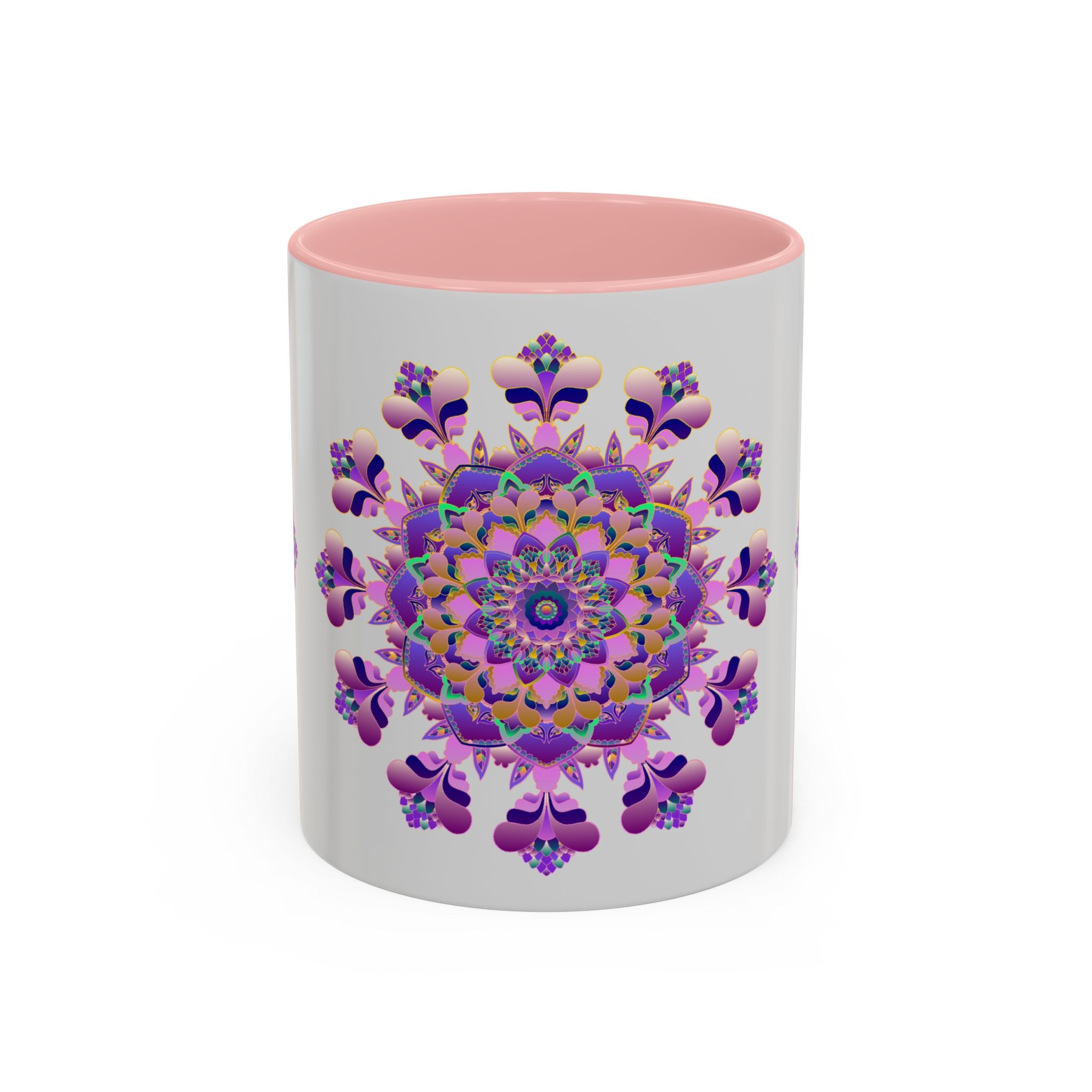 Beautiful purple and pink floral mandala design ceramic mug for tea or coffee