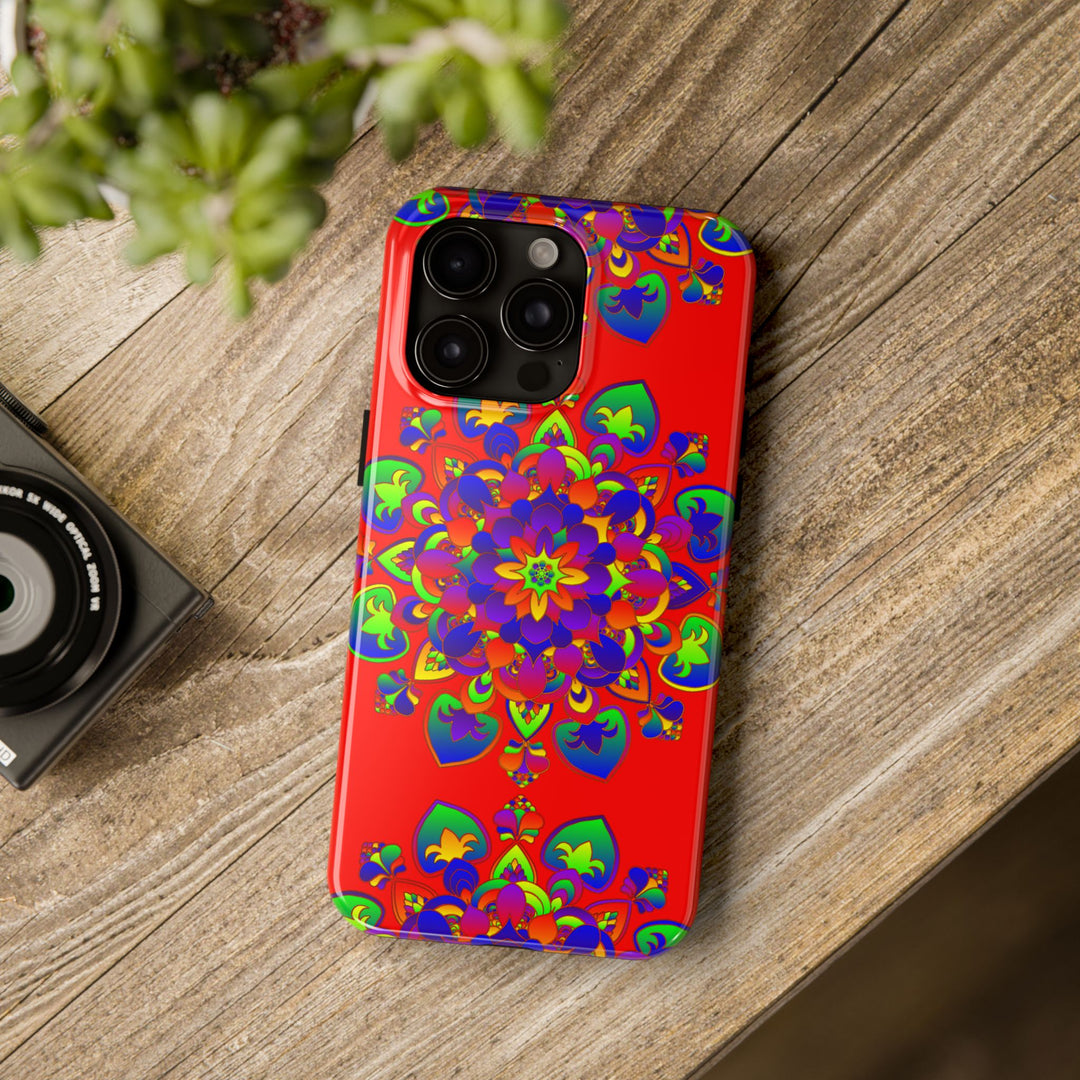 Hand Drawn Mandala Art Red Phone Case with intricate designs and vibrant colors