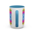 Colorful mandala art mug featuring a vibrant geometric design