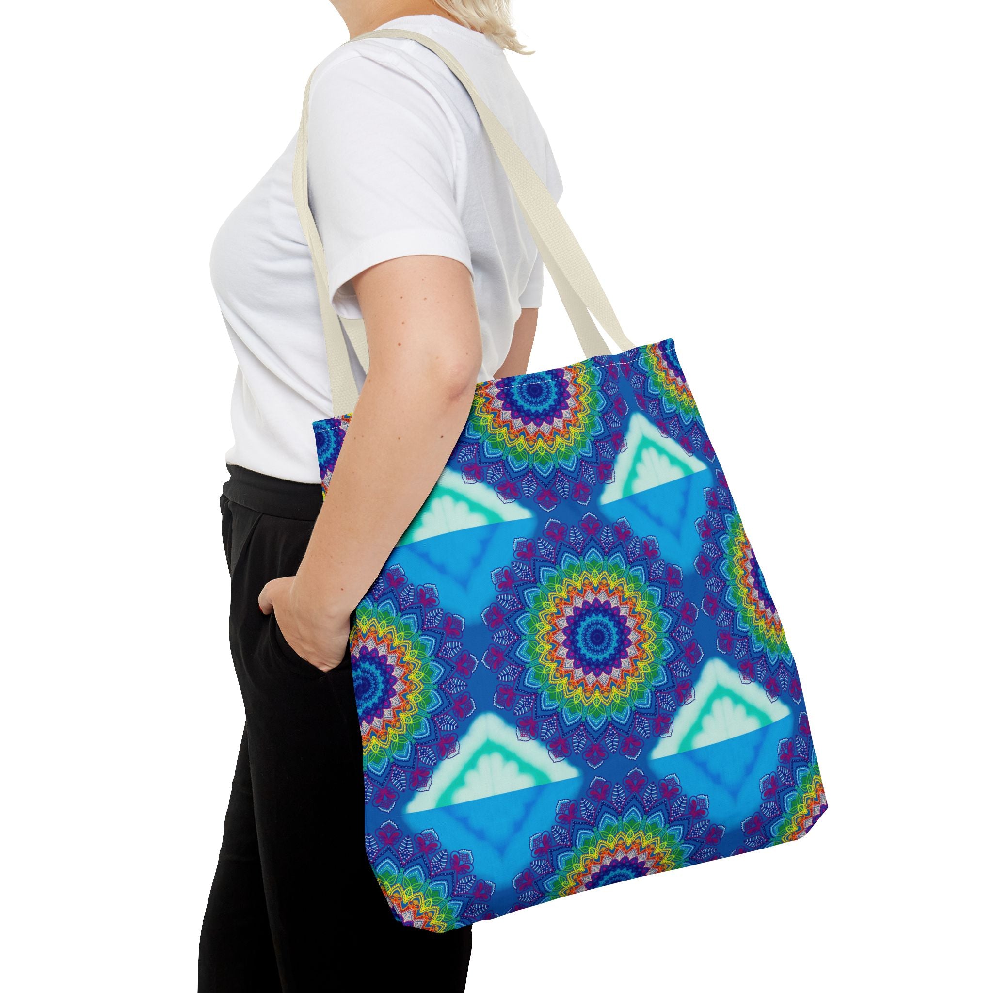 Colorful Mandala Tote Bag with intricate geometric patterns and vibrant colors