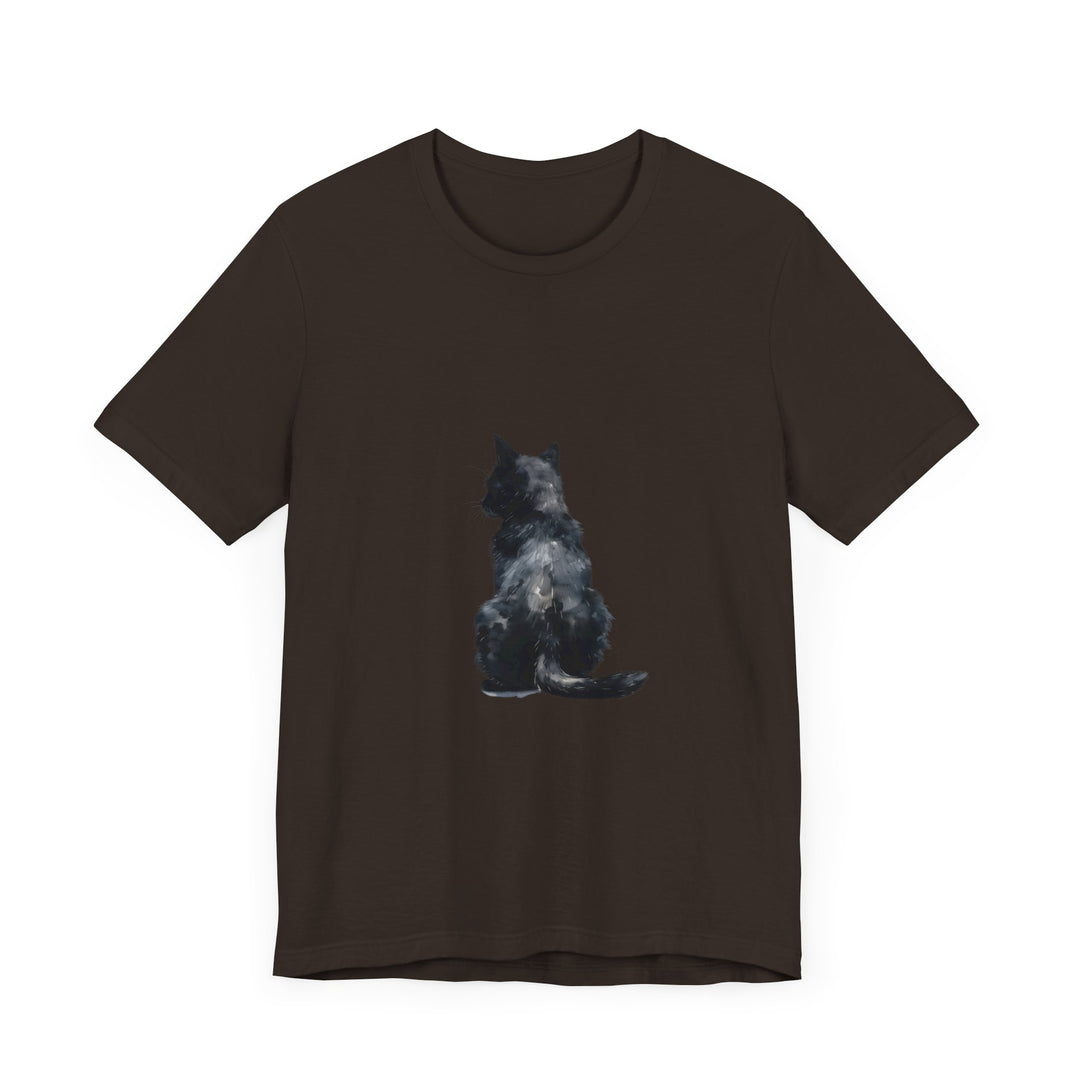 Black Cat Watercolor T-Shirt featuring a mystical design, perfect for cat lovers and fans of unique, artistic apparel