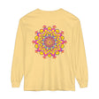 Colorful and intricate mandala design on a unisex long sleeve T-shirt