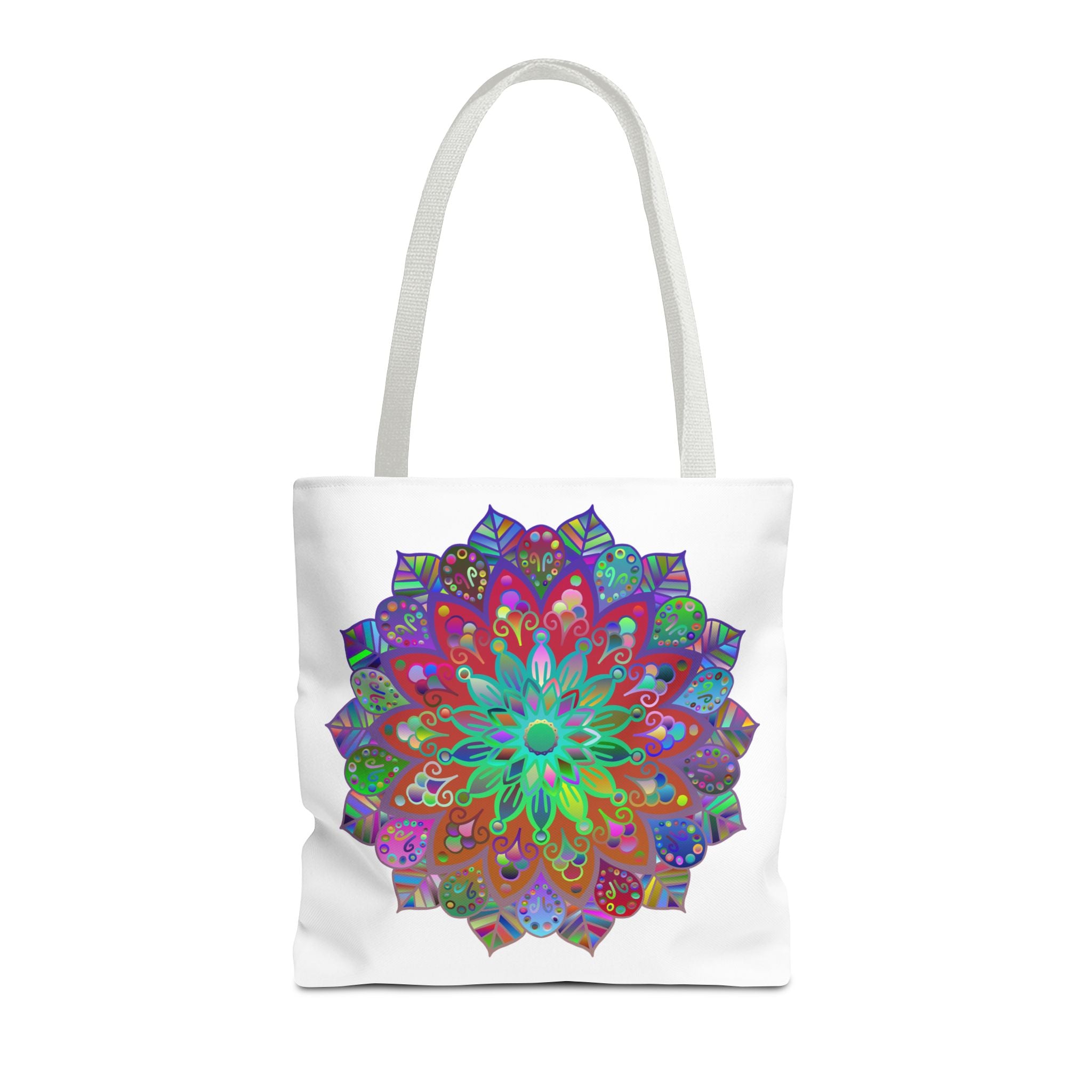 Vibrant and intricate mandala design tote bag with bright, colorful pattern