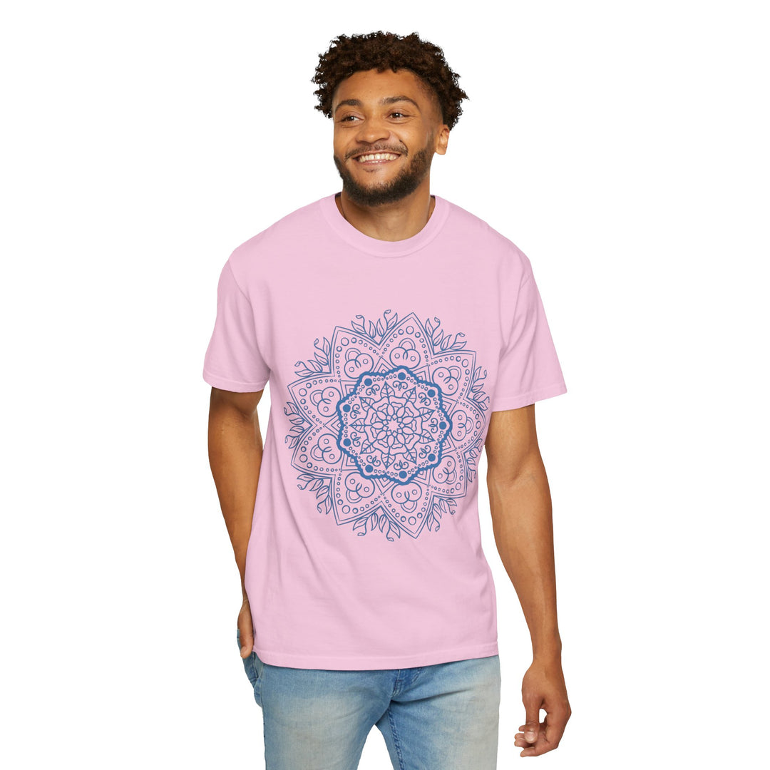 Handmade Mandala Art Tshirt - Unisex Garment-Dyed Tee showcasing intricate, handcrafted mandala design on high-quality, comfortable garment-dyed tee