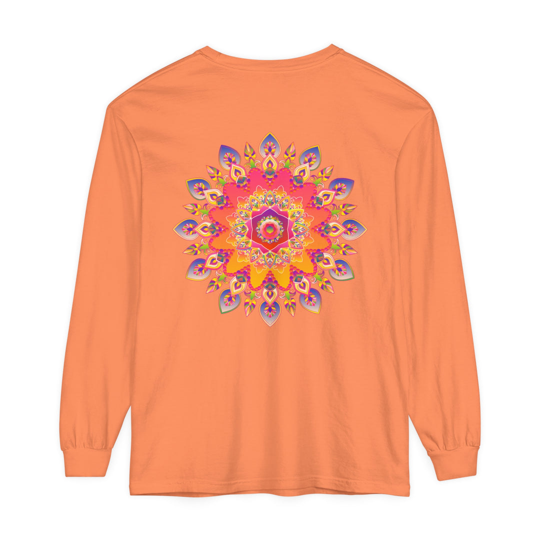 Colorful and intricate mandala design on a unisex long sleeve T-shirt