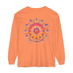 Colorful and intricate mandala design on a unisex long sleeve T-shirt
