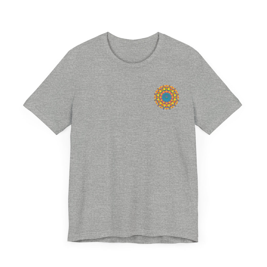 Beautiful and colorful mandala design on a t-shirt promoting peace and harmony