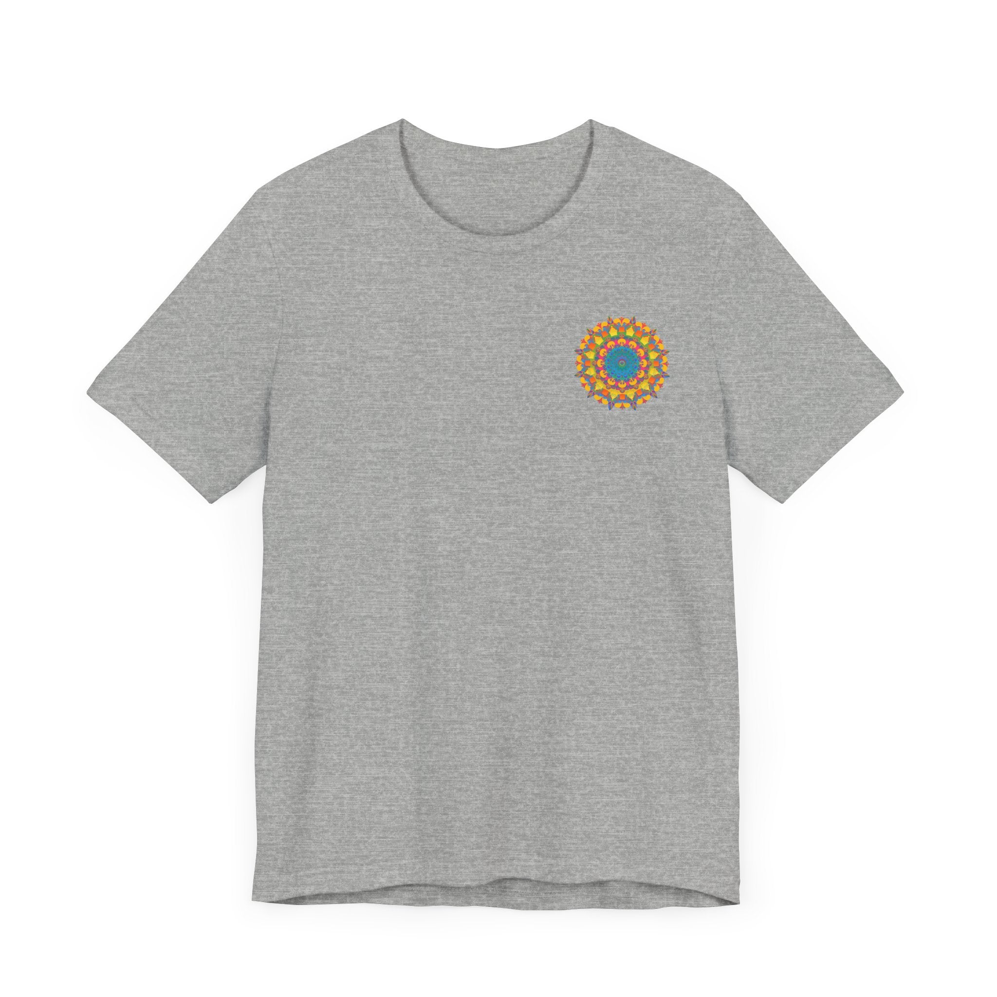 Beautiful and colorful mandala design on a t-shirt promoting peace and harmony