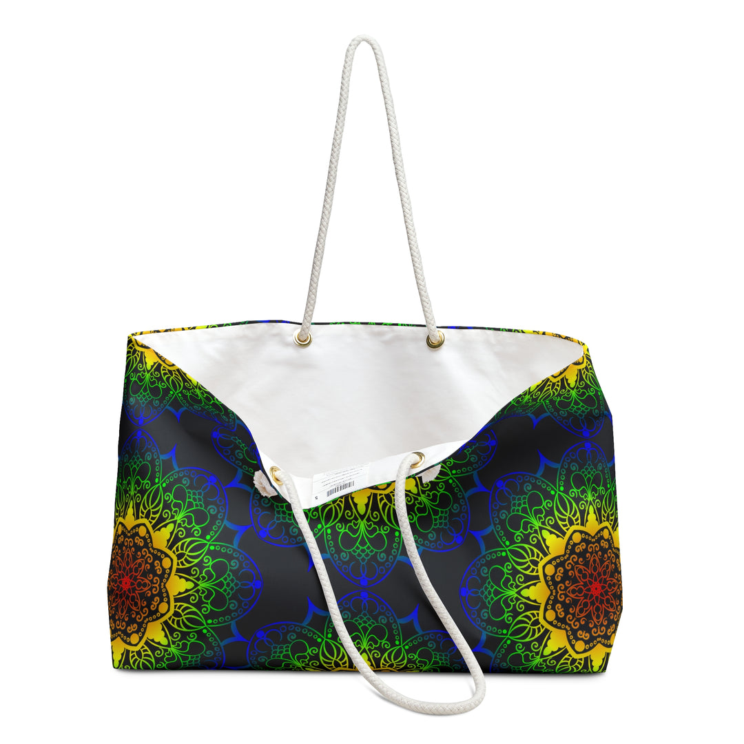 Intricate Mandala Weekender Bag in Bold Yellow and Green Tones