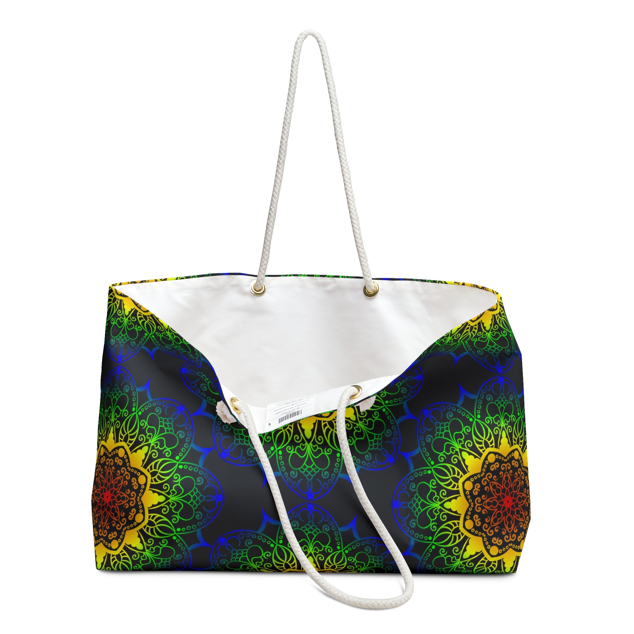 Intricate Mandala Weekender Bag in Bold Yellow and Green Tones