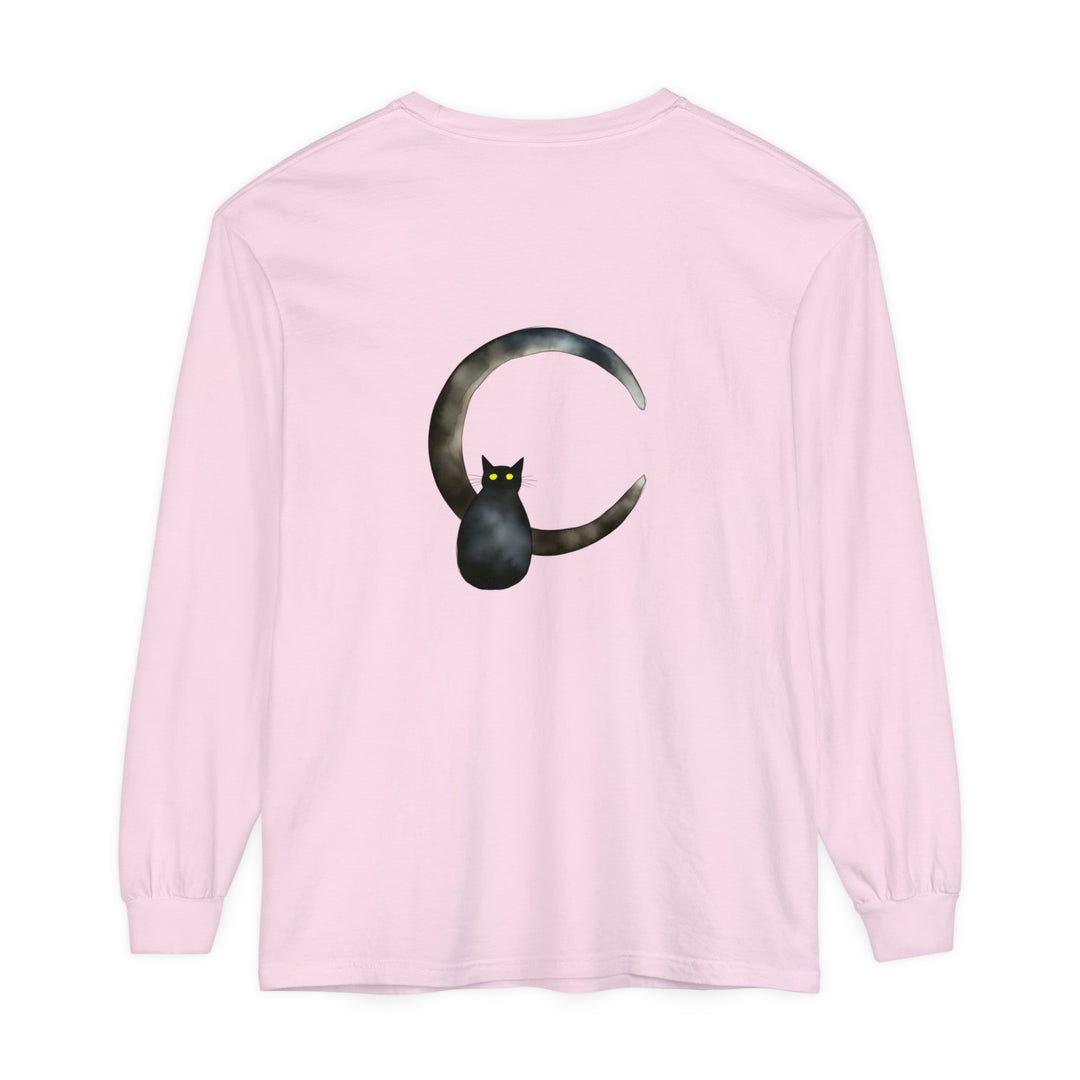 Black Cat Crescent Moon T-Shirt with a mystical design for cat lovers