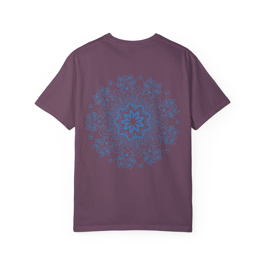 Handmade Mandala Art Tshirt featuring intricate design on Unisex Garment-Dyed Tee