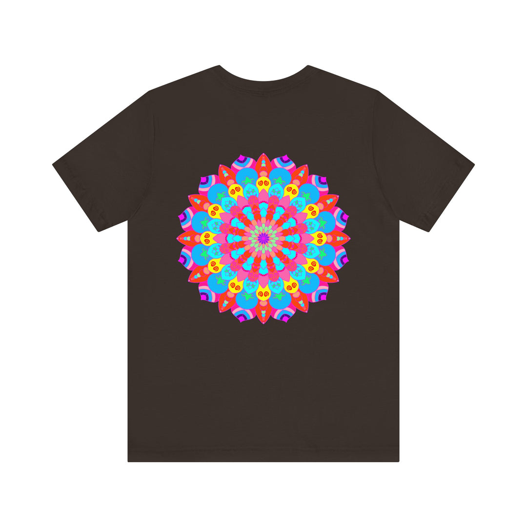 A vibrant mandala tee featuring intricate patterns and colors representing spiritual peace and harmony, perfect for adding a touch of tranquility to your wardrobe