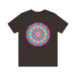 A vibrant mandala tee featuring intricate patterns and colors representing spiritual peace and harmony, perfect for adding a touch of tranquility to your wardrobe