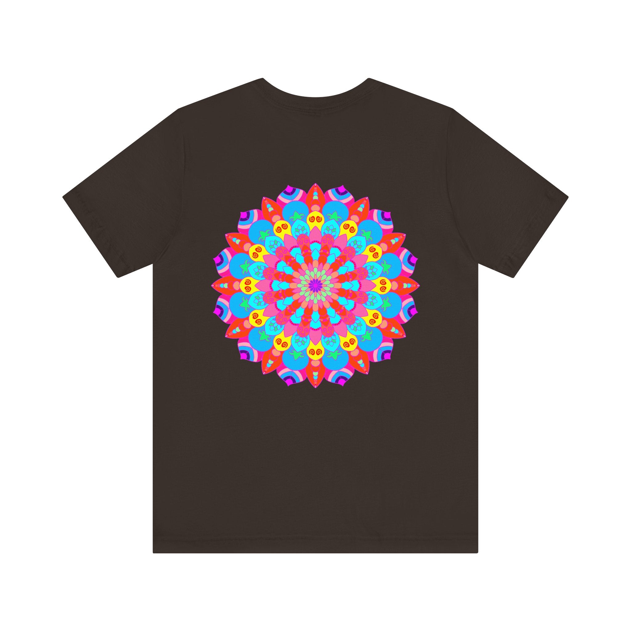 A vibrant mandala tee featuring intricate patterns and colors representing spiritual peace and harmony, perfect for adding a touch of tranquility to your wardrobe