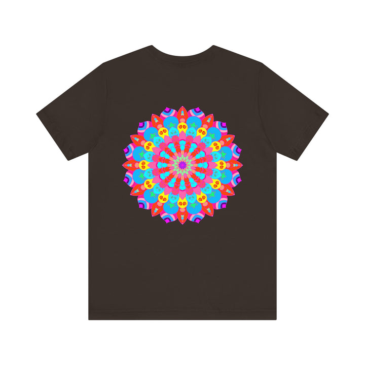 A vibrant mandala tee featuring intricate patterns and colors representing spiritual peace and harmony, perfect for adding a touch of tranquility to your wardrobe