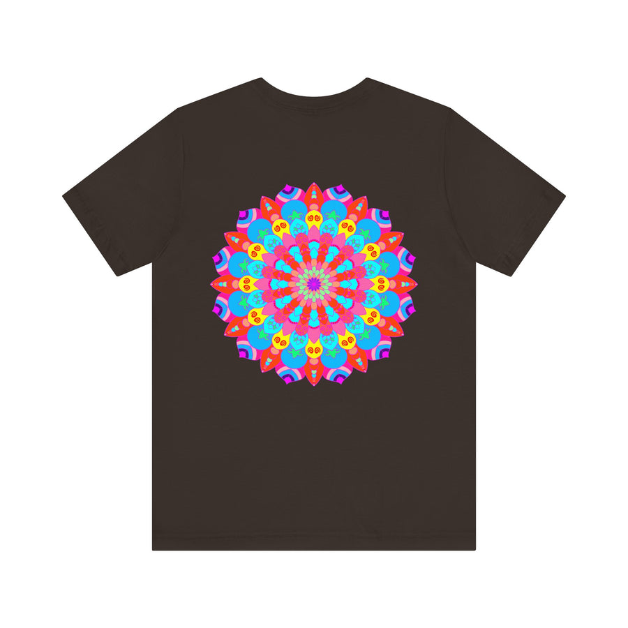 A vibrant mandala tee featuring intricate patterns and colors representing spiritual peace and harmony, perfect for adding a touch of tranquility to your wardrobe