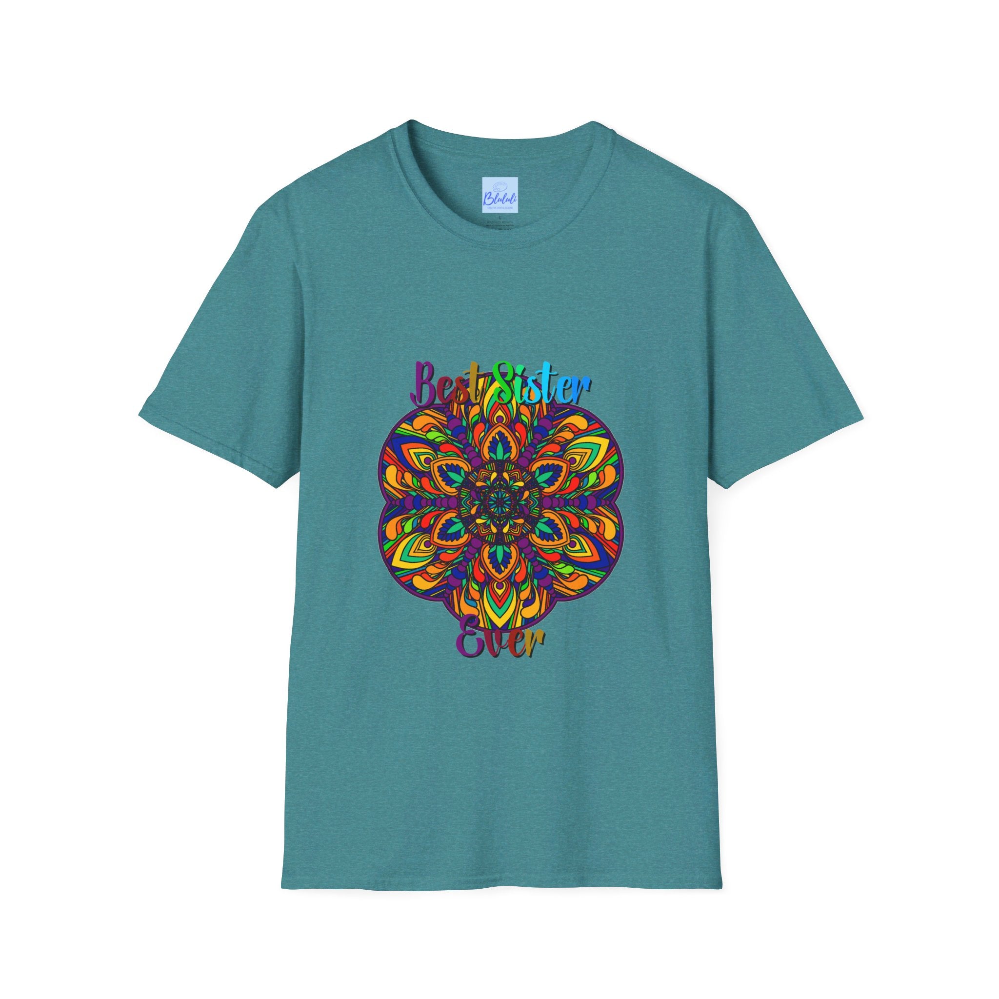 Colorful mandala art gift for sister unisex softstyle t-shirt with intricate hand-drawn design