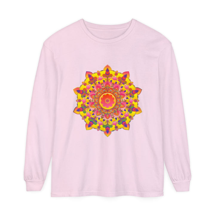 Colorful mandala design unisex long sleeve t-shirt with vibrant, eye-catching patterns