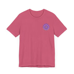 Beautiful purple mandala t-shirt featuring intricate design symbolizing spiritual peace and harmony, perfect for spreading positive energy and calm vibes