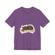 Beautiful watercolor illustration of a sleeping black cat on a comfortable t-shirt