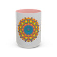 Vibrant and detailed mandala art mug in bright and lively colors