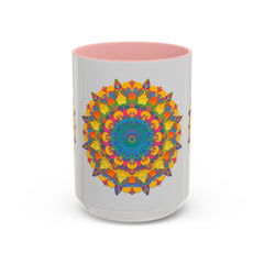 Vibrant and detailed mandala art mug in bright and lively colors