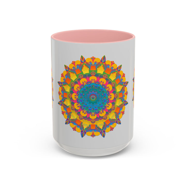 Vibrant and detailed mandala art mug in bright and lively colors