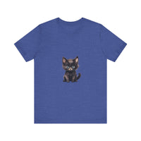 A fluffy white kitten with bright blue eyes wearing a playful Cute Kitten with Blue Eyes t-shirt