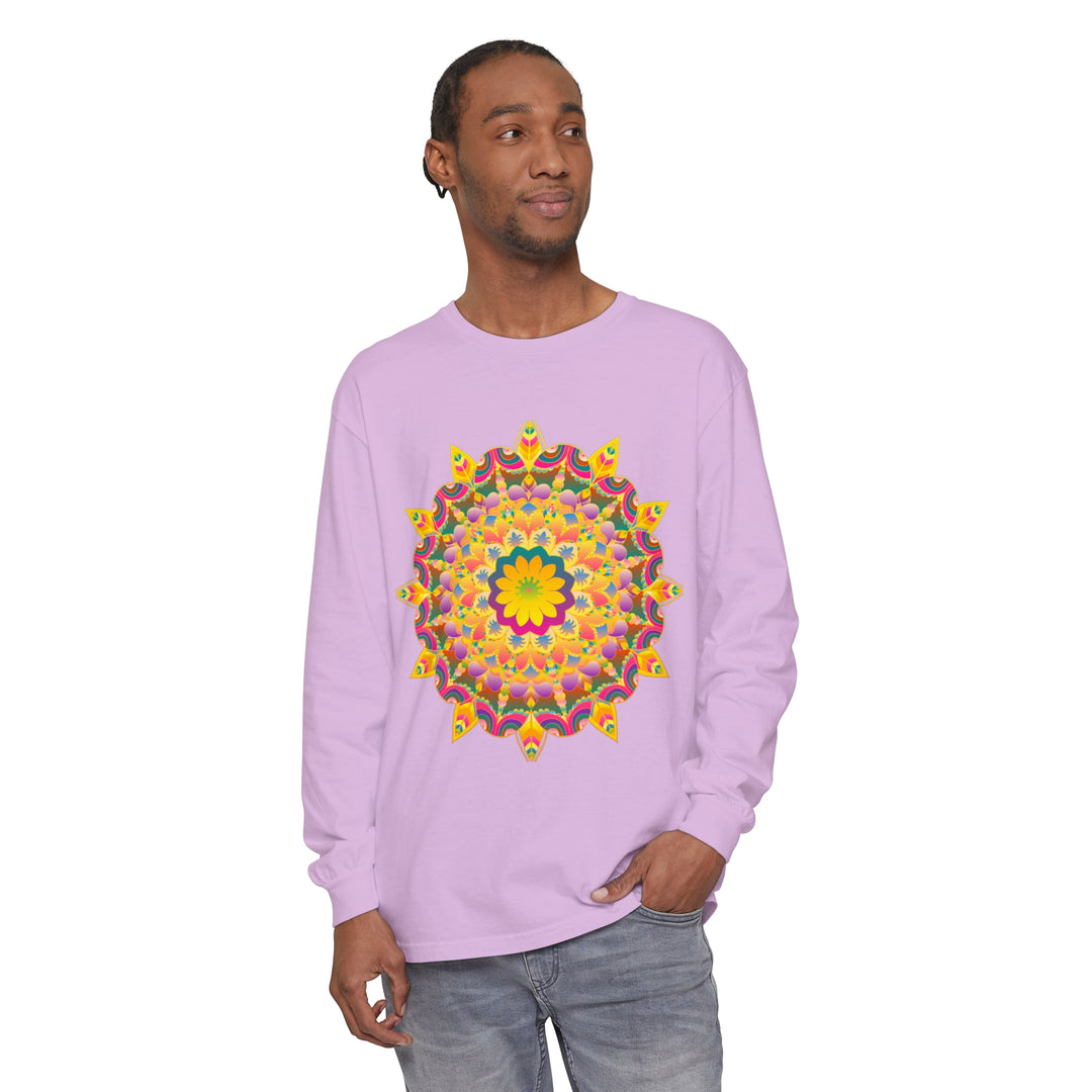 Unique and stylish long sleeve t-shirt featuring a mesmerizing psychedelic mandala