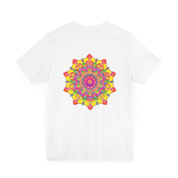 A colorful and intricately designed mandala tee promoting spiritual peace and harmony