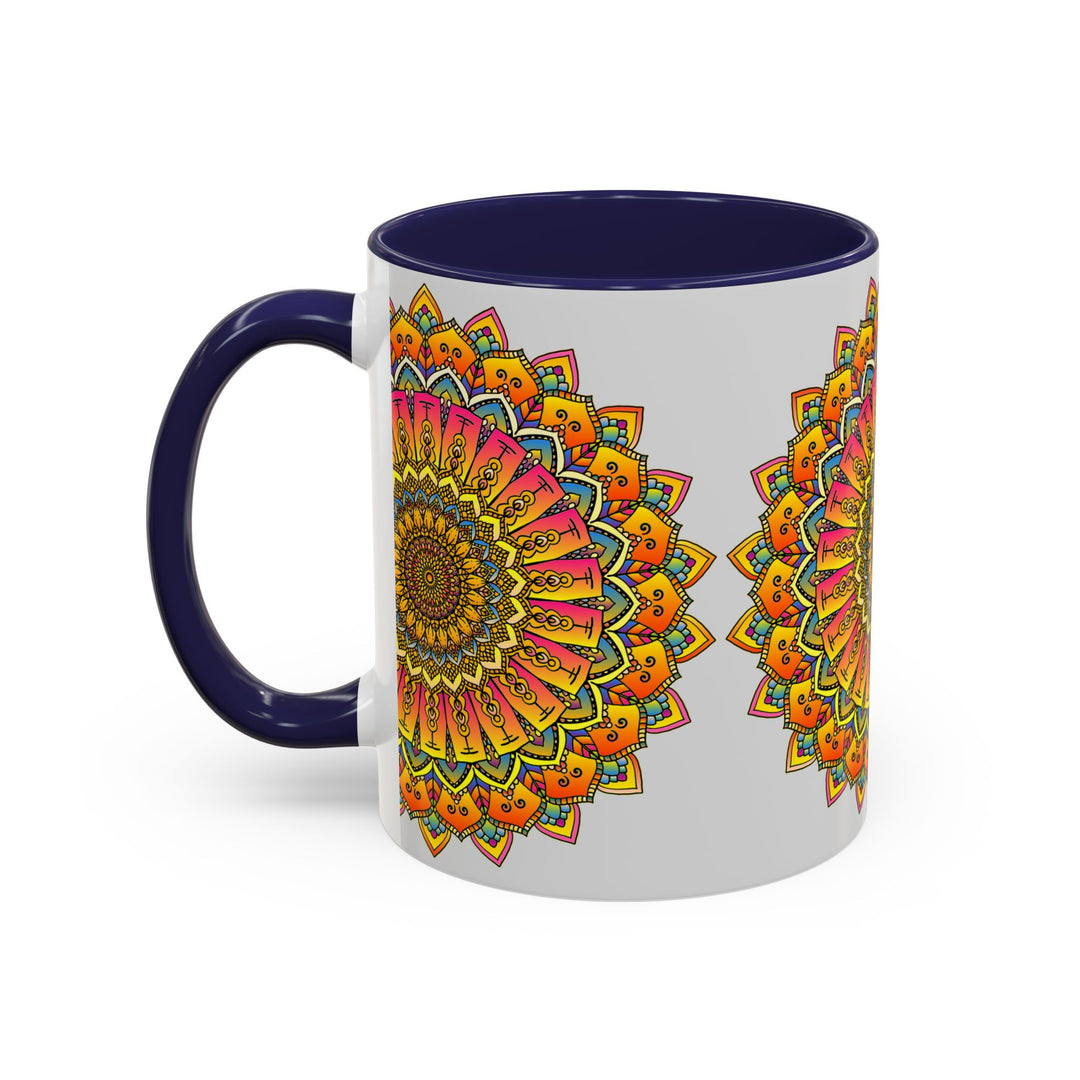 Vibrant ceramic mug with a colorful mandala and floral design