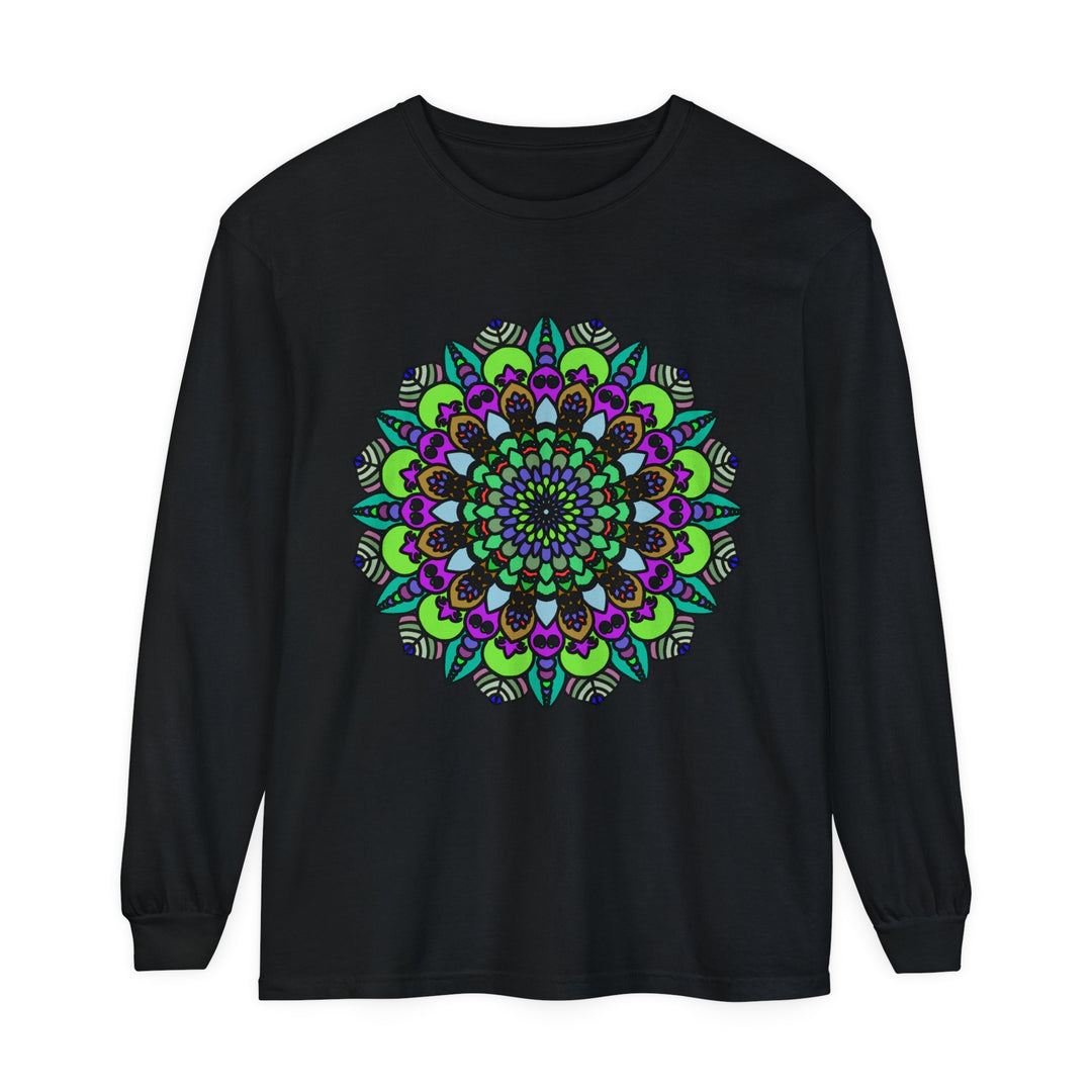 Colorful and intricate Psychedelic Mandala design on a Unisex Long Sleeve T-Shirt