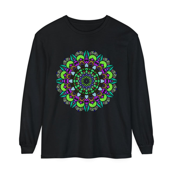 Colorful and intricate Psychedelic Mandala design on a Unisex Long Sleeve T-Shirt