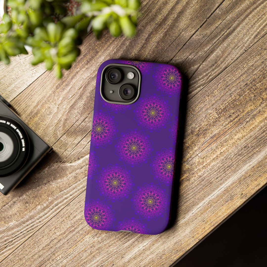 Intricate Purple Floral iPhone Case with Bold Mandala Design