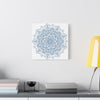 Handmade Mandala Art in Steel Blue on Matte Canvas Stretched 125 Inches