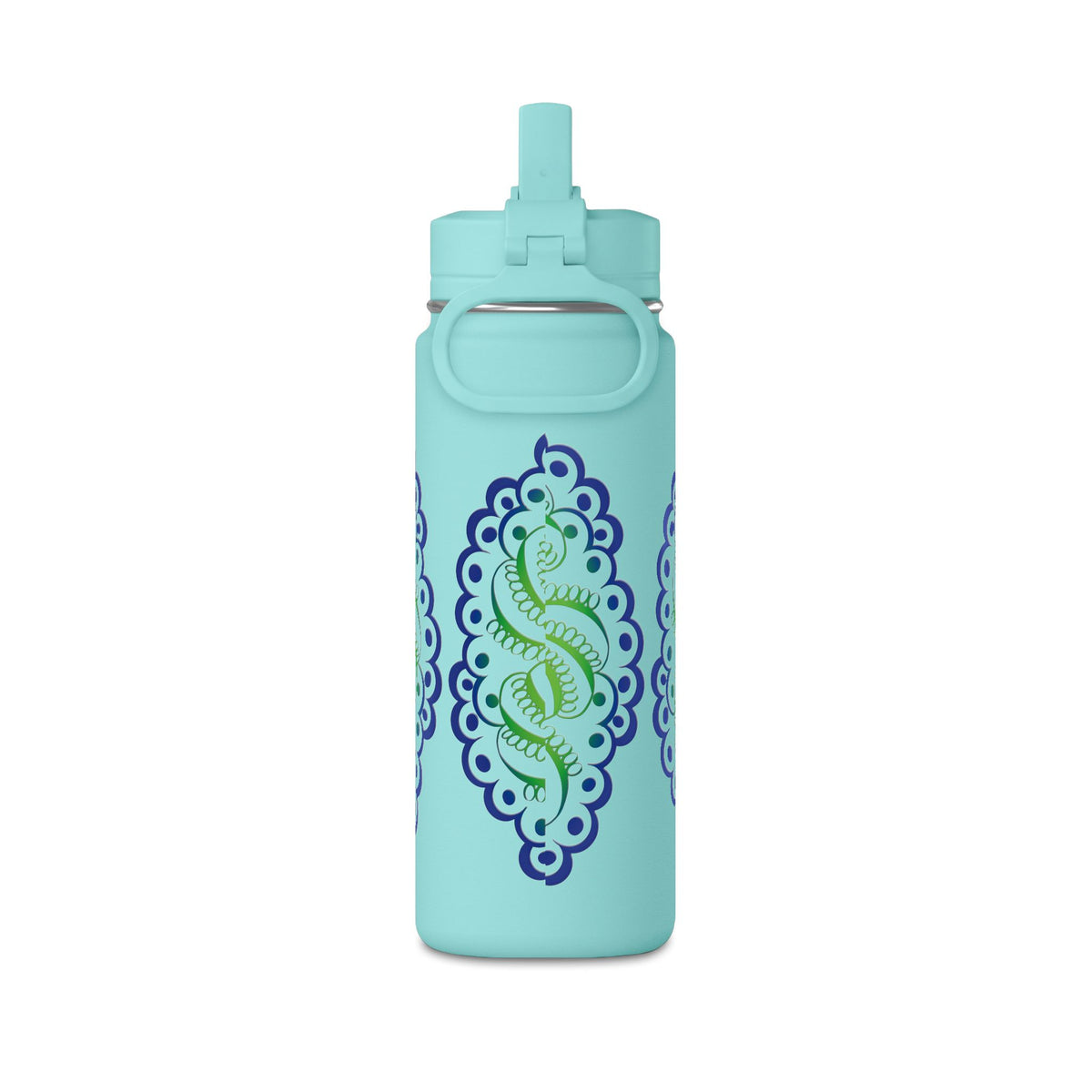 20oz Floral Mandala Water Bottle — Rainbow Lotus Reusable Straw Bottle