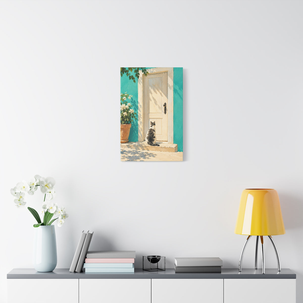 Sunlit Doorway Cat Canvas Wall Art