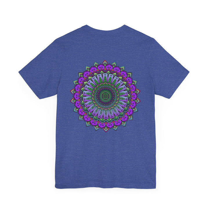 A colorful mandala tee featuring intricate patterns for spiritual peace and harmony