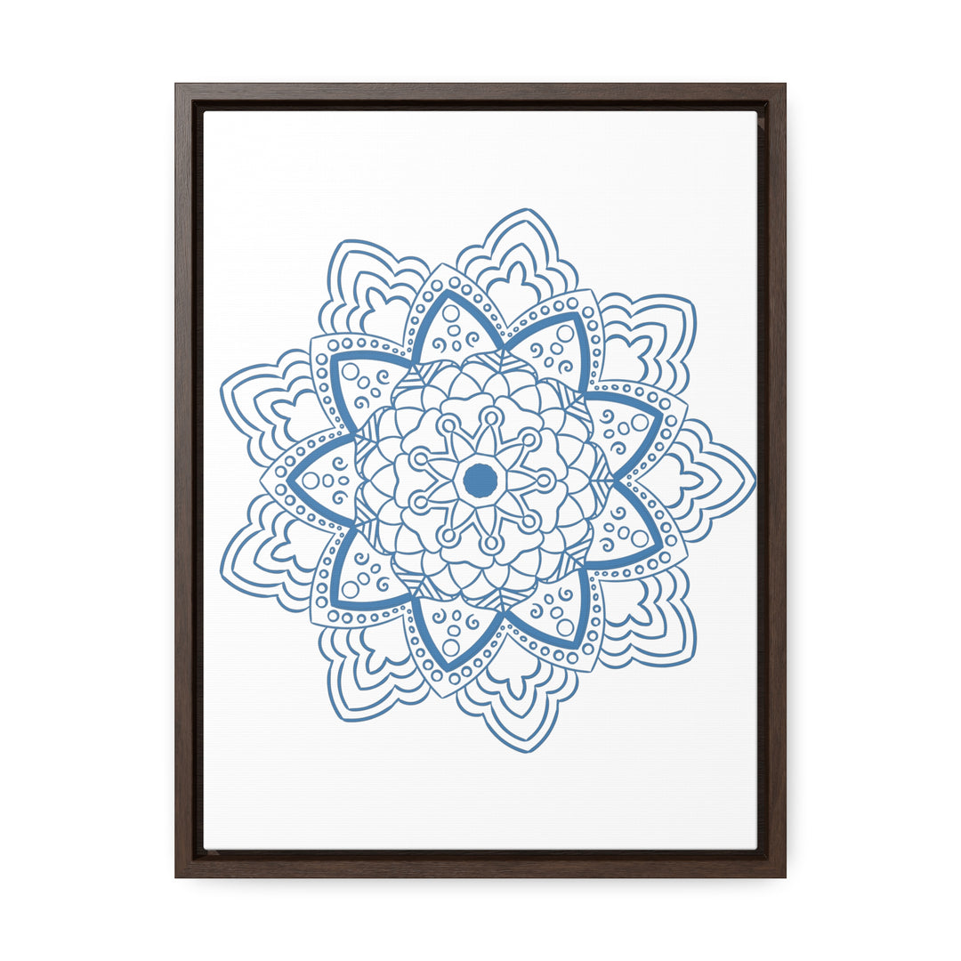 Handmade steel blue mandala design wall art on gallery canvas wraps in vertical frame