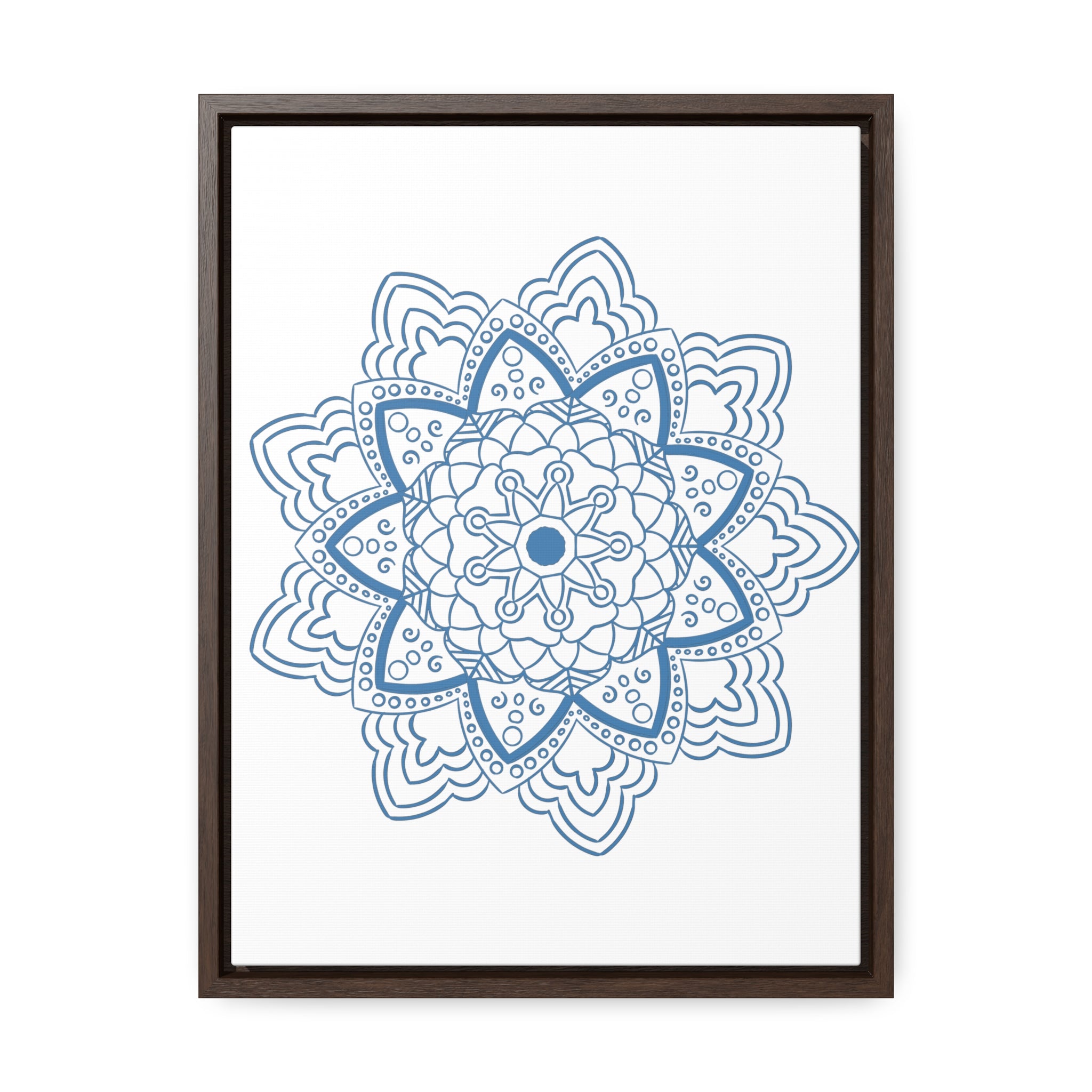Handmade steel blue mandala design wall art on gallery canvas wraps in vertical frame