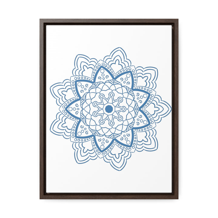 Handmade steel blue mandala design wall art on gallery canvas wraps in vertical frame