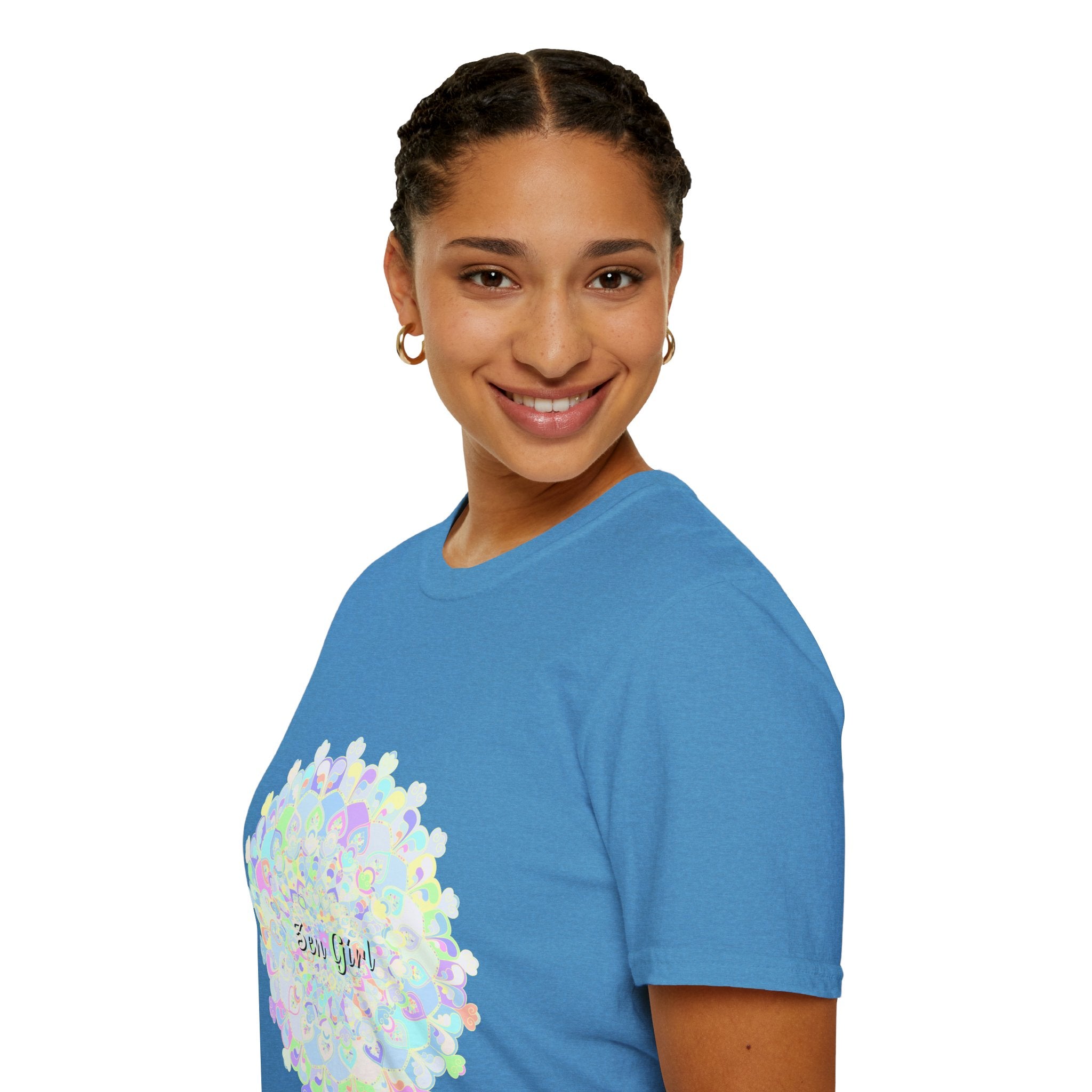 Colorful mandala t-shirt with a unique and intricate design perfect for adding a pop of style to any outfit