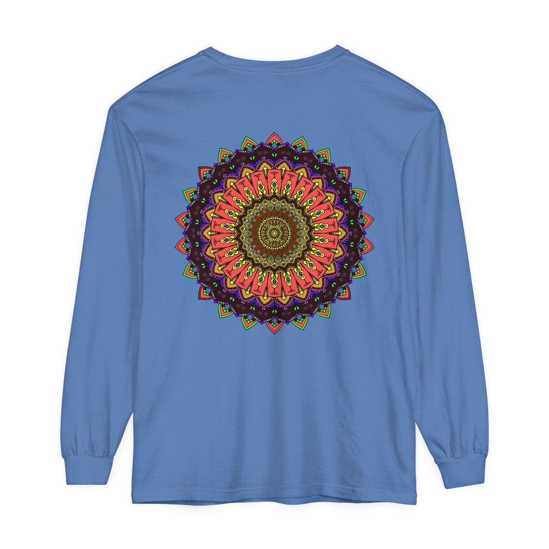 Intricate mandala long sleeve t-shirt featuring a colorful and detailed design