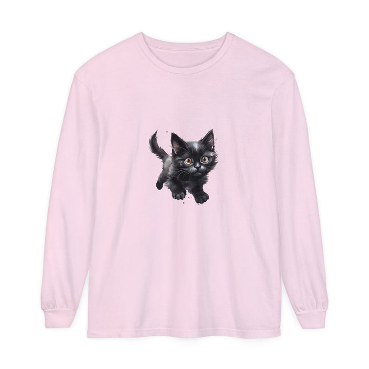 Adorable watercolor-style illustration of a playful kitten printed on a comfortable and stylish t-shirt