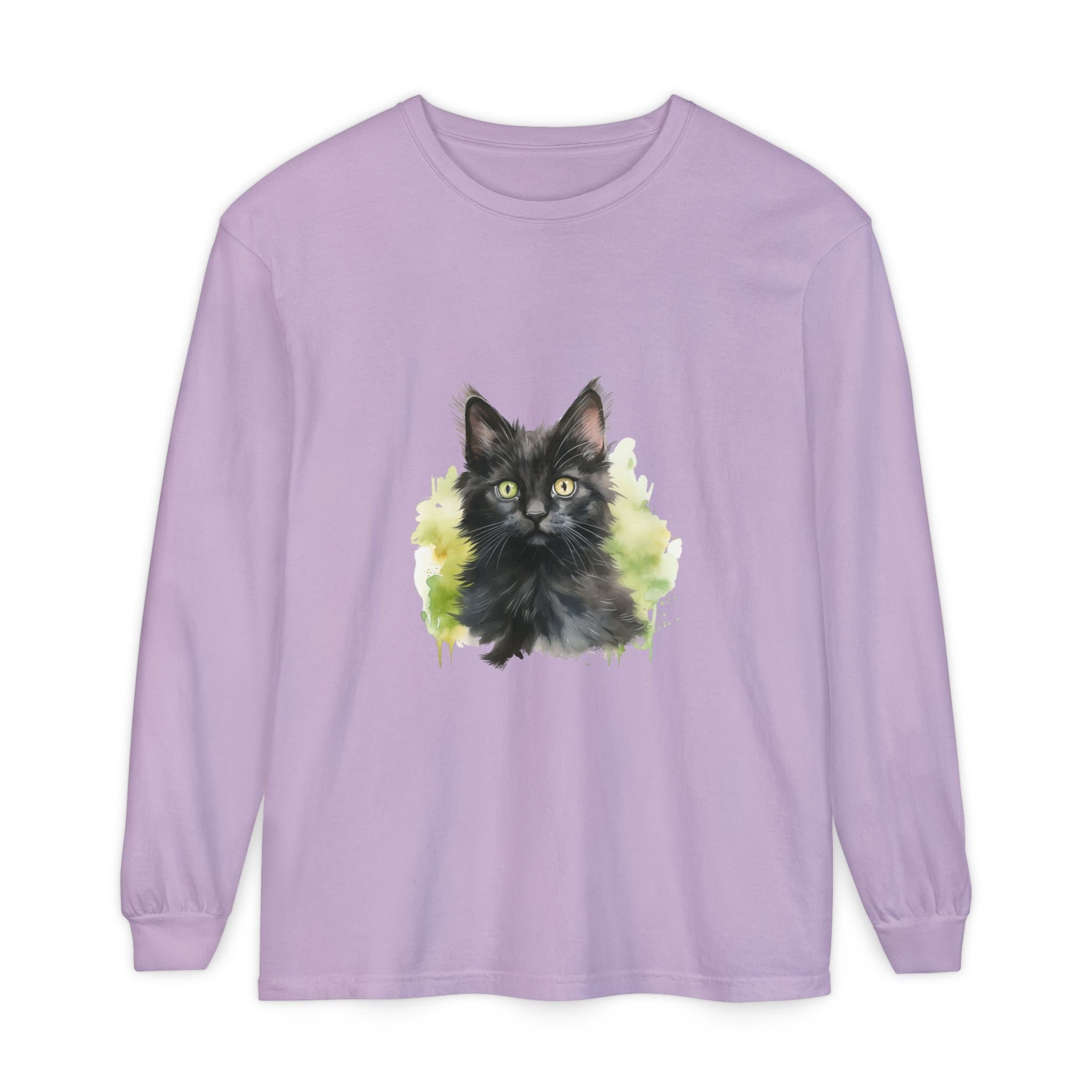 Black Kitten Watercolor Long Sleeve Tee